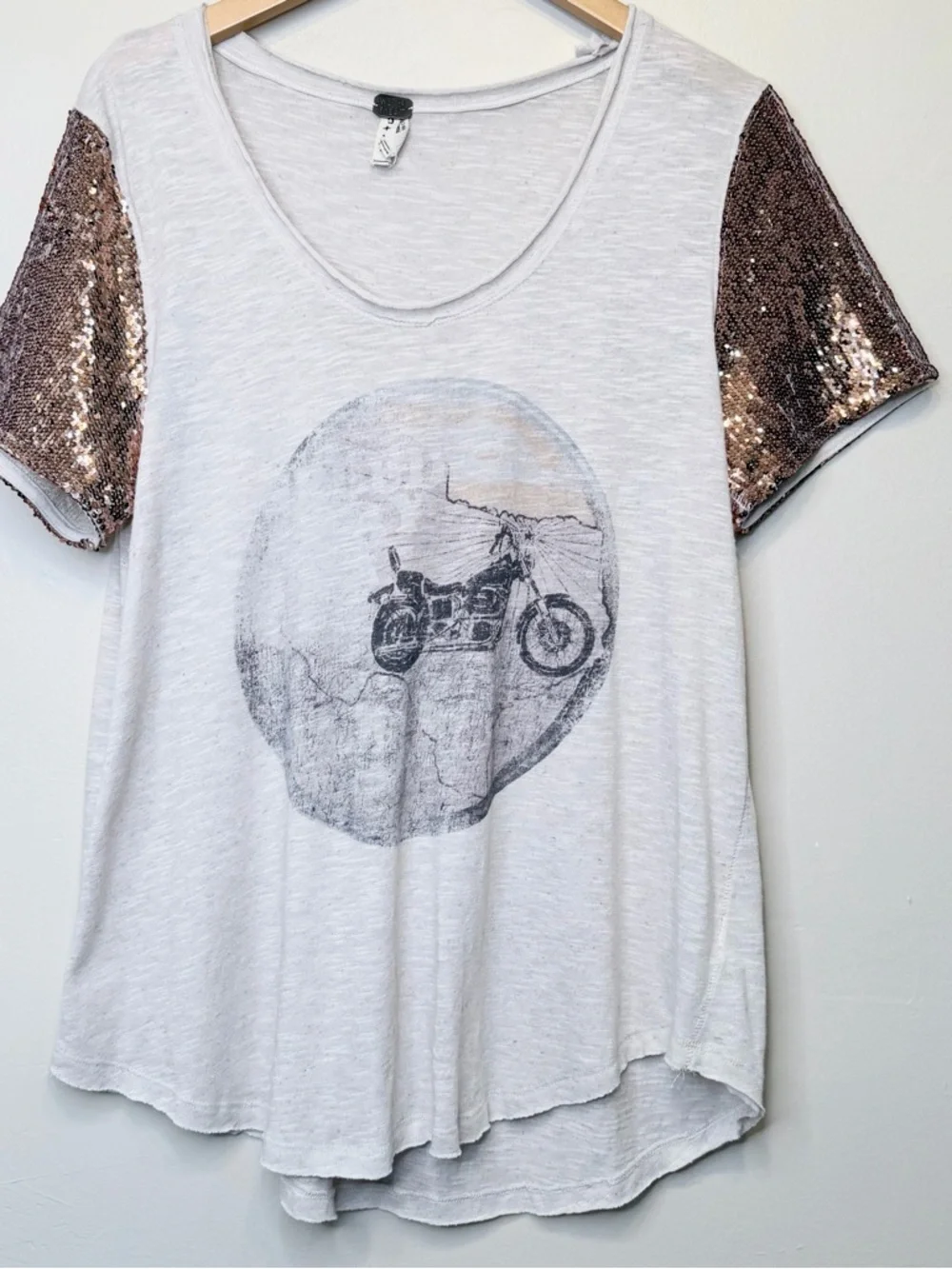 FP WTF | Biker Graphic Tee Short Sequin Sleeves Lightweight Burnout VSCO Shirt - Picture 3 of 14